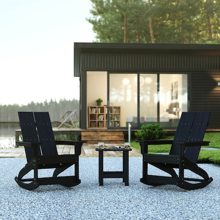 Flash Furniture 2 Modern Black Adirondack Rockers & Side Table JJ-C14709-2-T14001-BK-GG